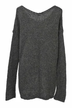 Charcoal wide-gauge scoop neck pullover slouchy sweater with portrait back