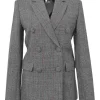 Charcoal wool Glen check tweed double breasted tailored jacket and mini pencil skirt two-piece suit set