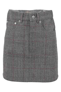 Charcoal wool Glen check tweed double breasted tailored jacket and mini pencil skirt two-piece suit set