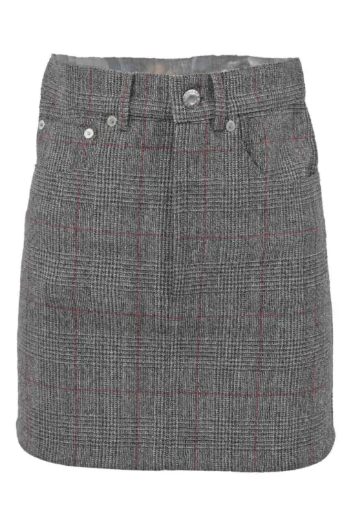 Charcoal wool Glen check tweed double breasted tailored jacket and mini pencil skirt two-piece suit set