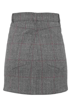 Charcoal wool Glen check tweed double breasted tailored jacket and mini pencil skirt two-piece suit set