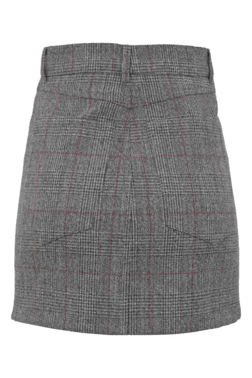 Charcoal wool Glen check tweed double breasted tailored jacket and mini pencil skirt two-piece suit set
