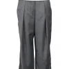 Charcoal wool mélange high-rise pleat-front tailored trousers with exposed waistband gripper tape