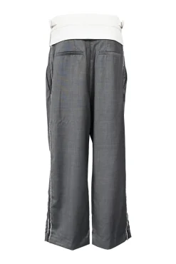 Charcoal wool mélange high-rise pleat-front tailored trousers with exposed waistband gripper tape