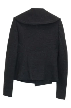 Charcoal wool-blend double breasted oversized notch collar cropped jacket