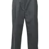 Charcoal wool-blend flannel pull-on high-rise slouchy straight leg trousers