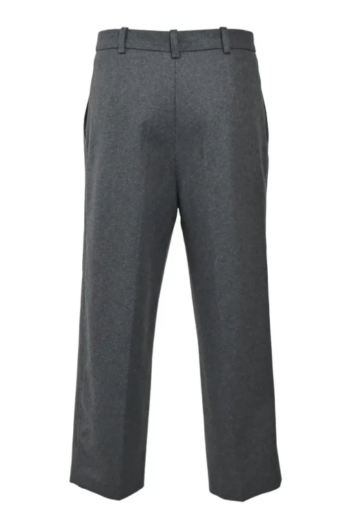 Charcoal wool-blend flannel pull-on high-rise slouchy straight leg trousers