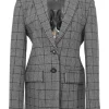 Charcoal wool-blend Glen check tweed notch lapel tailored jacket and mini skirt two-piece suit set