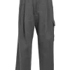 Charcoal wool-blend pleat-front tailored trousers with cargo pocket