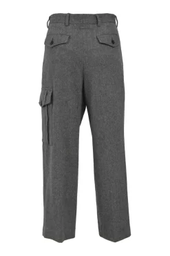 Charcoal wool-blend pleat-front tailored trousers with cargo pocket