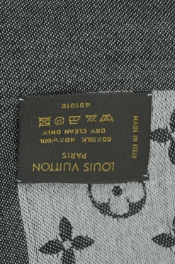 Charcoal wool-silk blend monogram jacquard fringe shawl