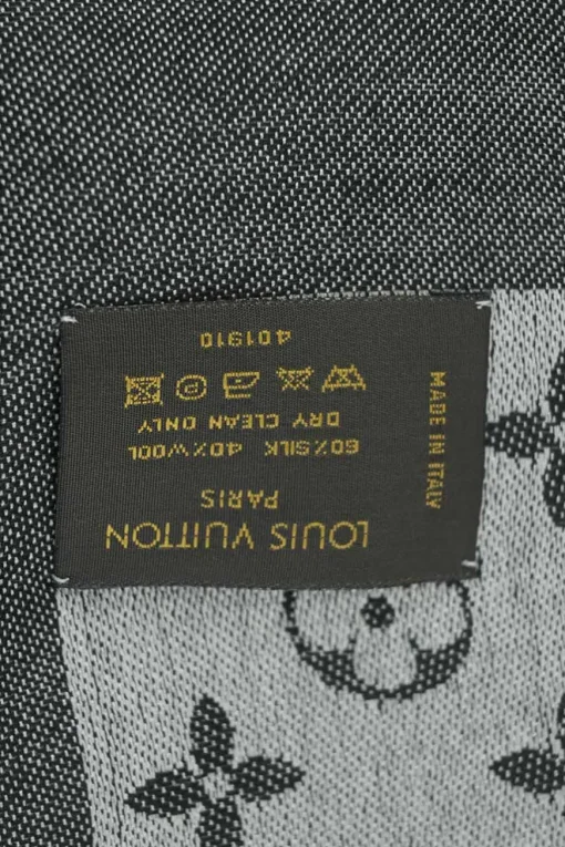 Charcoal wool-silk blend monogram jacquard fringe shawl