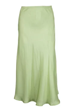 Chartreuse green silk midi skirt with elasticised waist