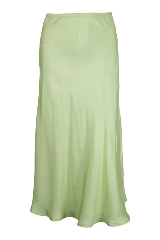 Chartreuse green silk midi skirt with elasticised waist