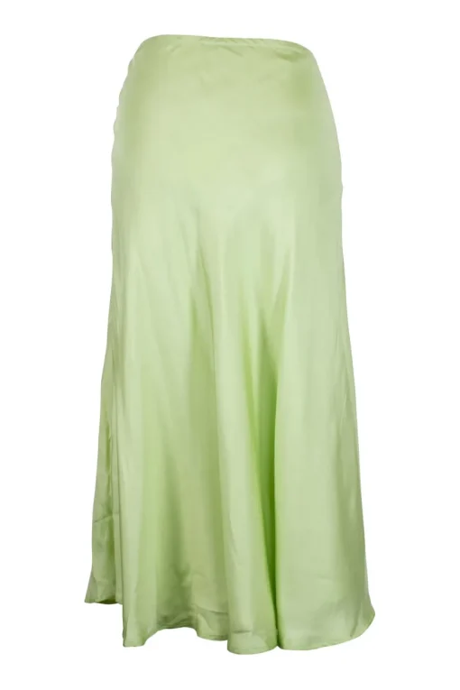 Chartreuse green silk midi skirt with elasticised waist