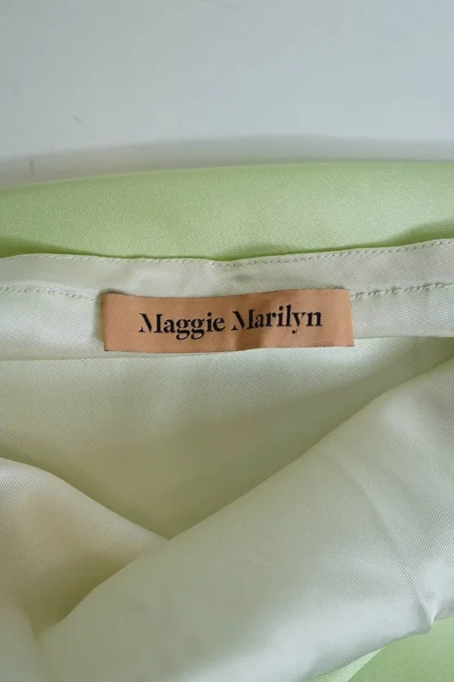 Chartreuse green silk midi skirt with elasticised waist