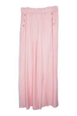 Cherry blossom rayon-blend high waist pull-on slit leg piped wide-leg pants with shank button details
