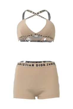 Chez Moi Essentials neutral viscose-blend bralette and brief set featuring 'CHRISTIAN DIOR J'ADIOR' band