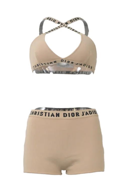 Chez Moi Essentials neutral viscose-blend bralette and brief set featuring 'CHRISTIAN DIOR J'ADIOR' band