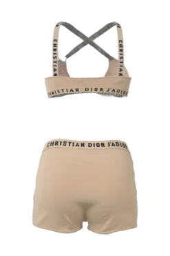 Chez Moi Essentials neutral viscose-blend bralette and brief set featuring 'CHRISTIAN DIOR J'ADIOR' band
