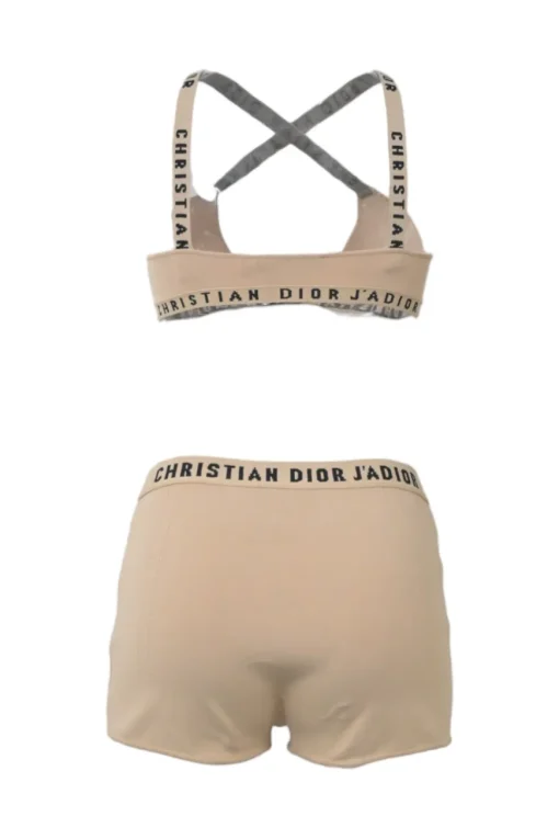 Chez Moi Essentials neutral viscose-blend bralette and brief set featuring 'CHRISTIAN DIOR J'ADIOR' band