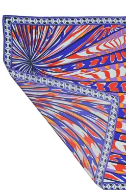 Cobalt blue and orange silk graphic abstract print scarf