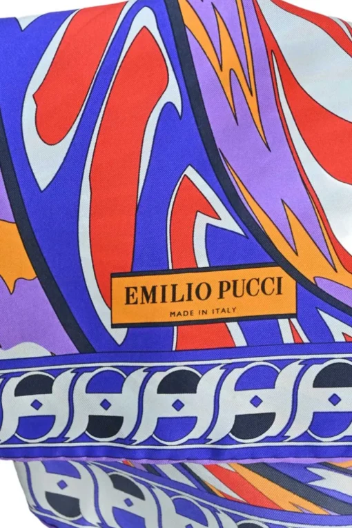 Cobalt blue and orange silk graphic abstract print scarf