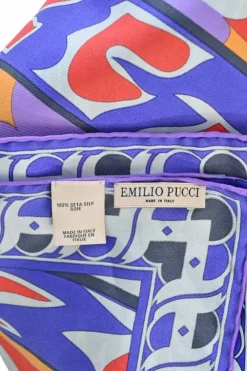 Cobalt blue and orange silk graphic abstract print scarf