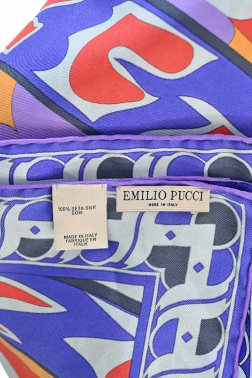 Cobalt blue and orange silk graphic abstract print scarf