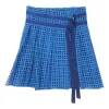 Cobalt blue cotton-blend broderie anglaise apron-style wrap-front mini peekaboo skirt