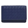 Cobalt blue intrecciato nappa leather accordion wallet with concealed snap closure