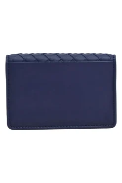 Cobalt blue intrecciato nappa leather accordion wallet with concealed snap closure