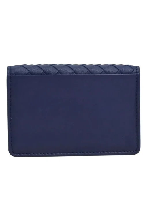 Cobalt blue intrecciato nappa leather accordion wallet with concealed snap closure
