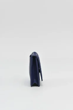 Cobalt blue intrecciato nappa leather accordion wallet with concealed snap closure