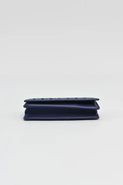 Cobalt blue intrecciato nappa leather accordion wallet with concealed snap closure
