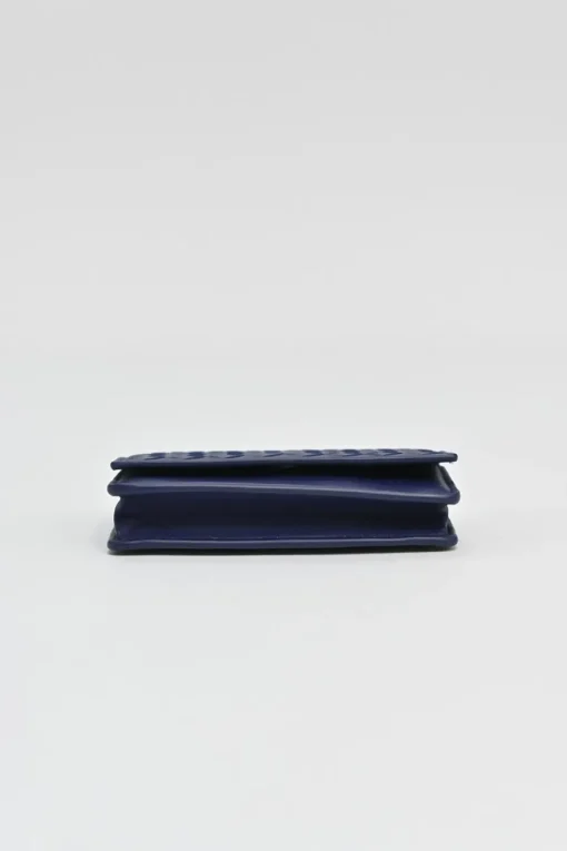 Cobalt blue intrecciato nappa leather accordion wallet with concealed snap closure