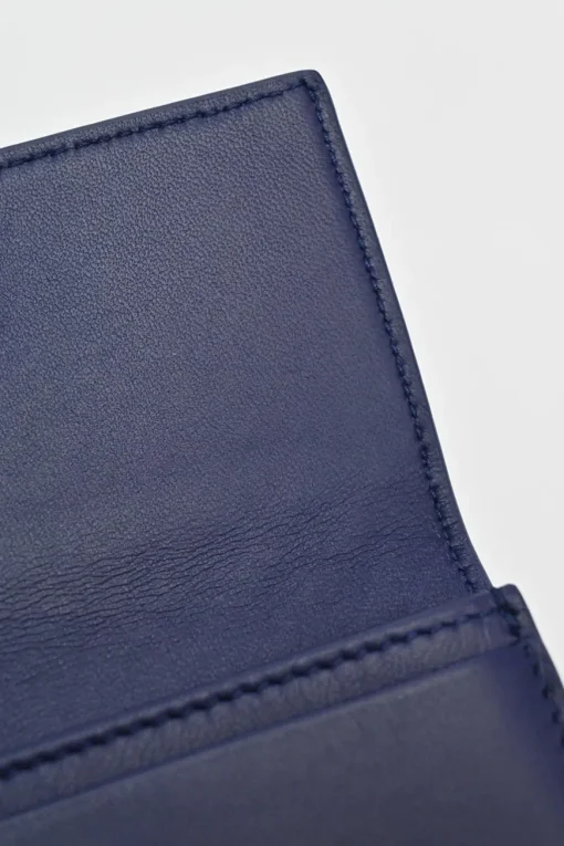 Cobalt blue intrecciato nappa leather accordion wallet with concealed snap closure