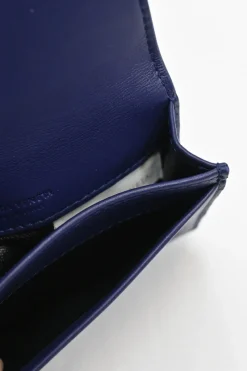 Cobalt blue intrecciato nappa leather accordion wallet with concealed snap closure