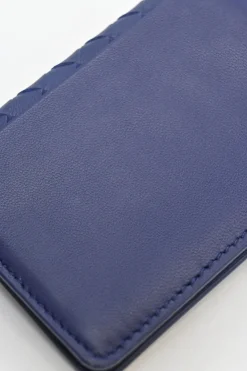 Cobalt blue intrecciato nappa leather accordion wallet with concealed snap closure