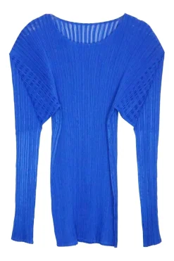 Cobalt blue polyester plissé pullover dolman sleeve top and pants set