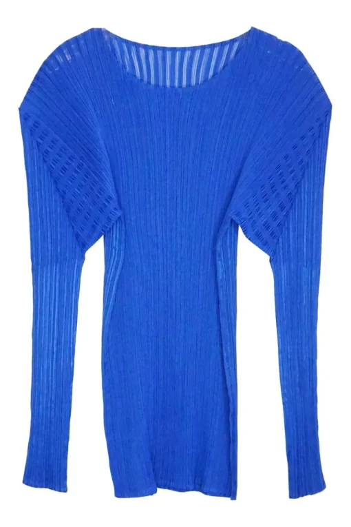 Cobalt blue polyester plissé pullover dolman sleeve top and pants set
