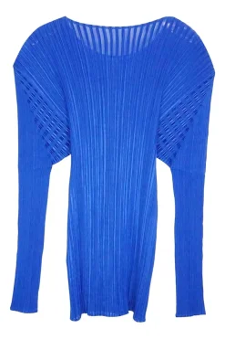 Cobalt blue polyester plissé pullover dolman sleeve top and pants set