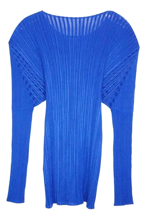 Cobalt blue polyester plissé pullover dolman sleeve top and pants set