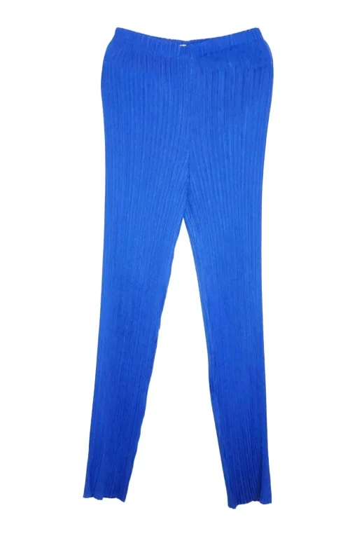 Cobalt blue polyester plissé pullover dolman sleeve top and pants set