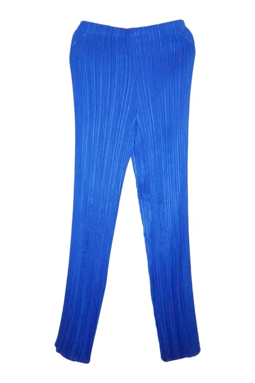 Cobalt blue polyester plissé pullover dolman sleeve top and pants set
