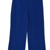 Cobalt blue polyester-blend wide-leg tailored trousers with turn-up hem
