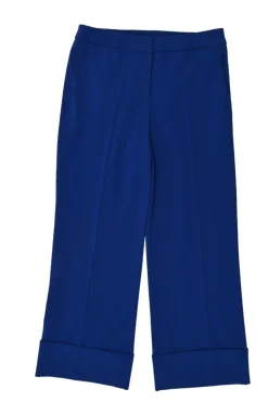 Cobalt blue polyester-blend wide-leg tailored trousers with turn-up hem