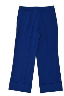 Cobalt blue polyester-blend wide-leg tailored trousers with turn-up hem