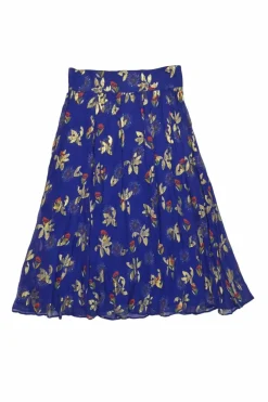 Cobalt blue silk-blend metallic floral fil-coupé midi A-line circle skirt