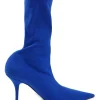 Cobalt blue spandex technical knit and leather signature pull-on pointed toe knife boots